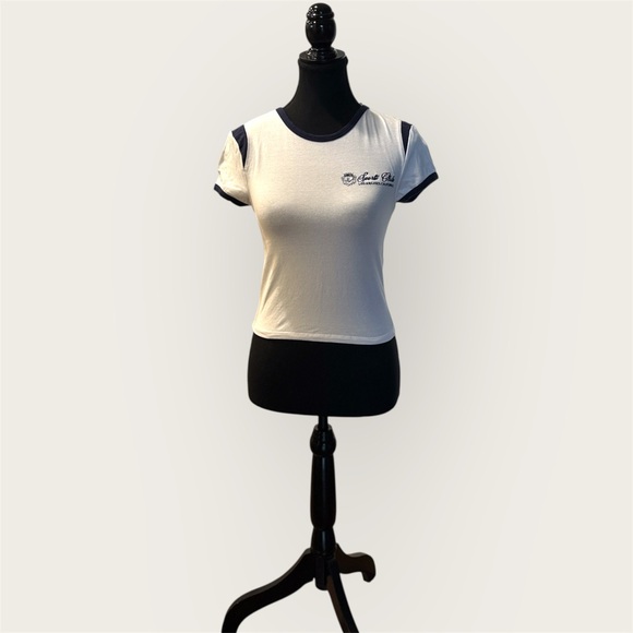 Better Together Tops - White Tee with Navy Embroidery